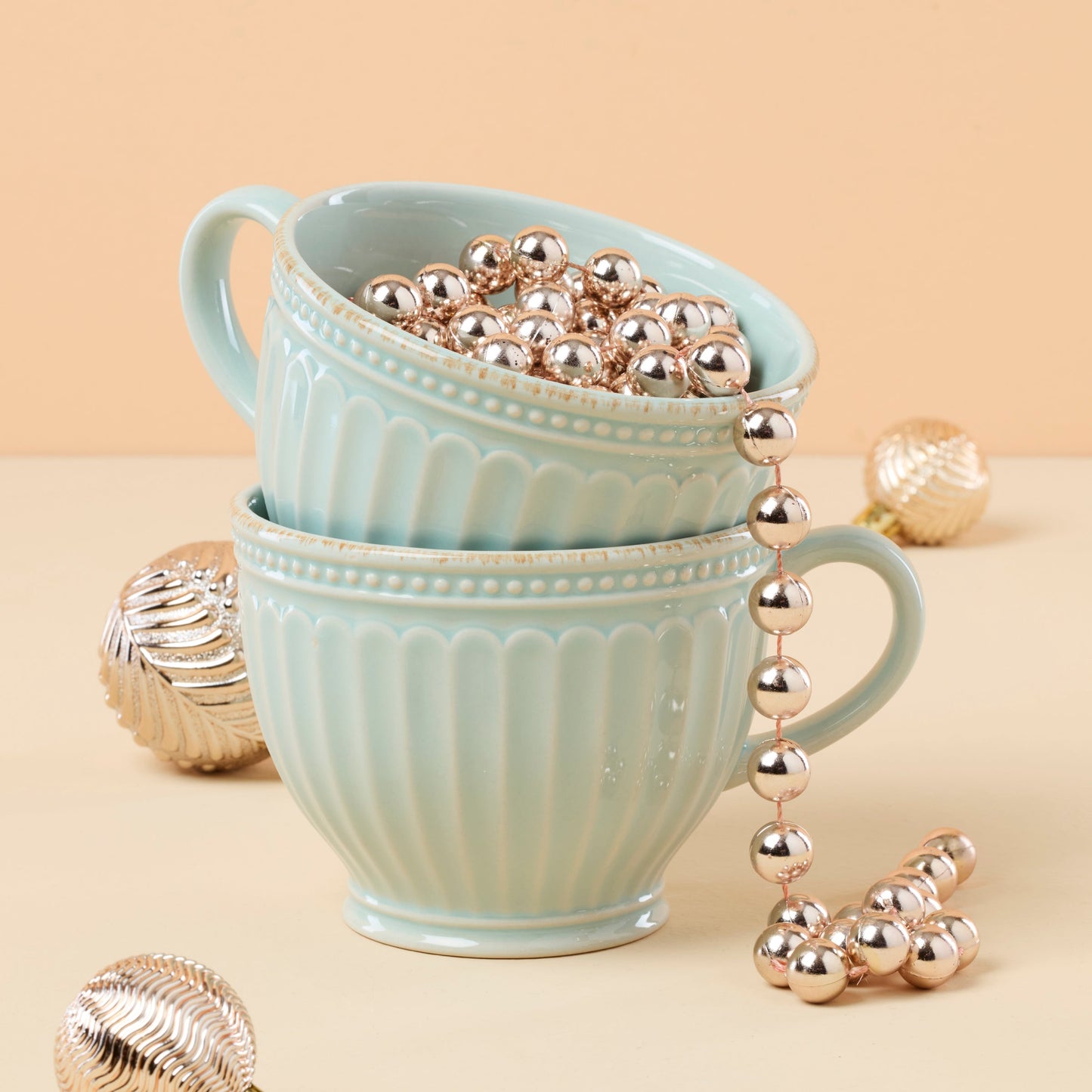 French Perle Groove Blue Latte Mugs - Set of 2 VinylsBase