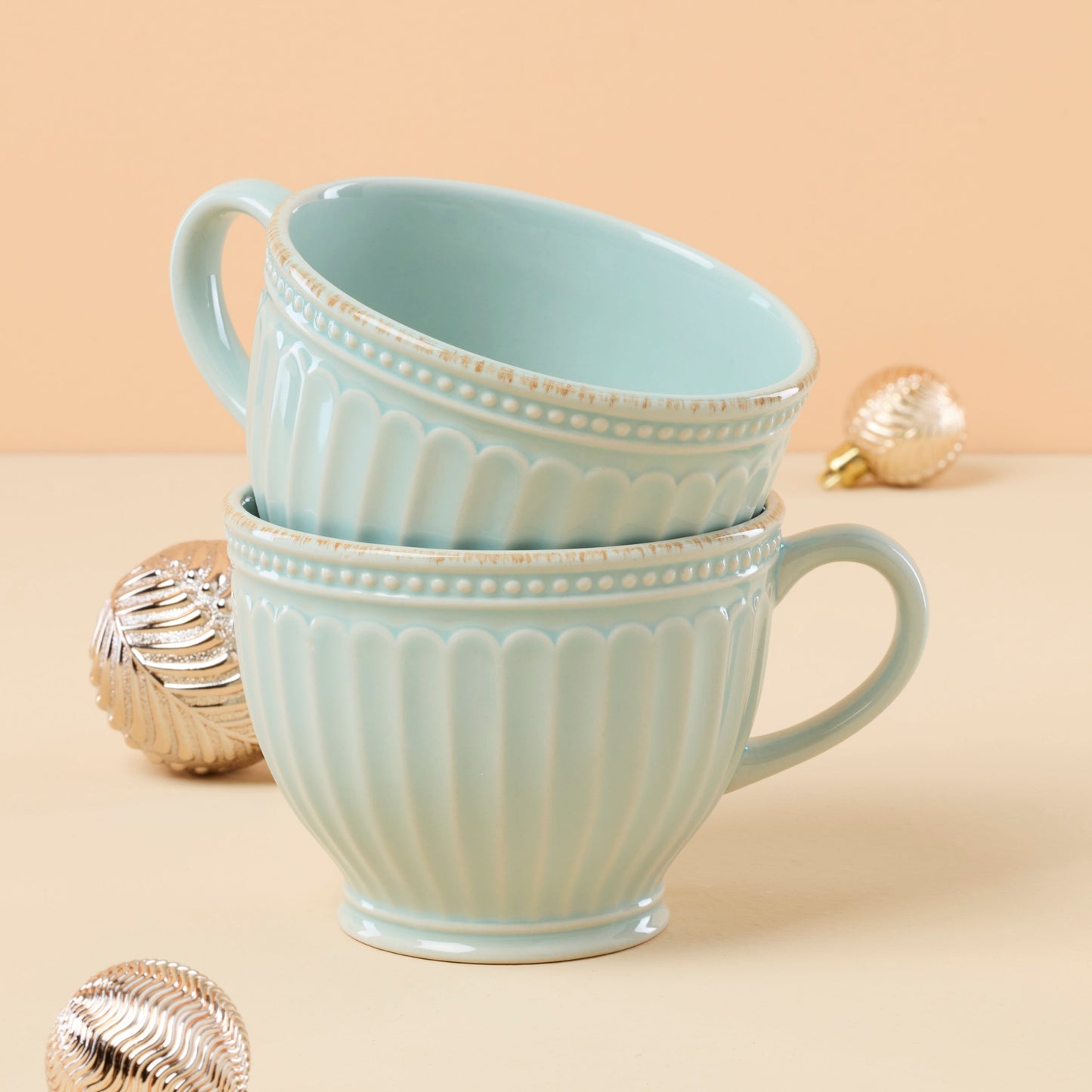 French Perle Groove Blue Latte Mugs - Set of 2 VinylsBase