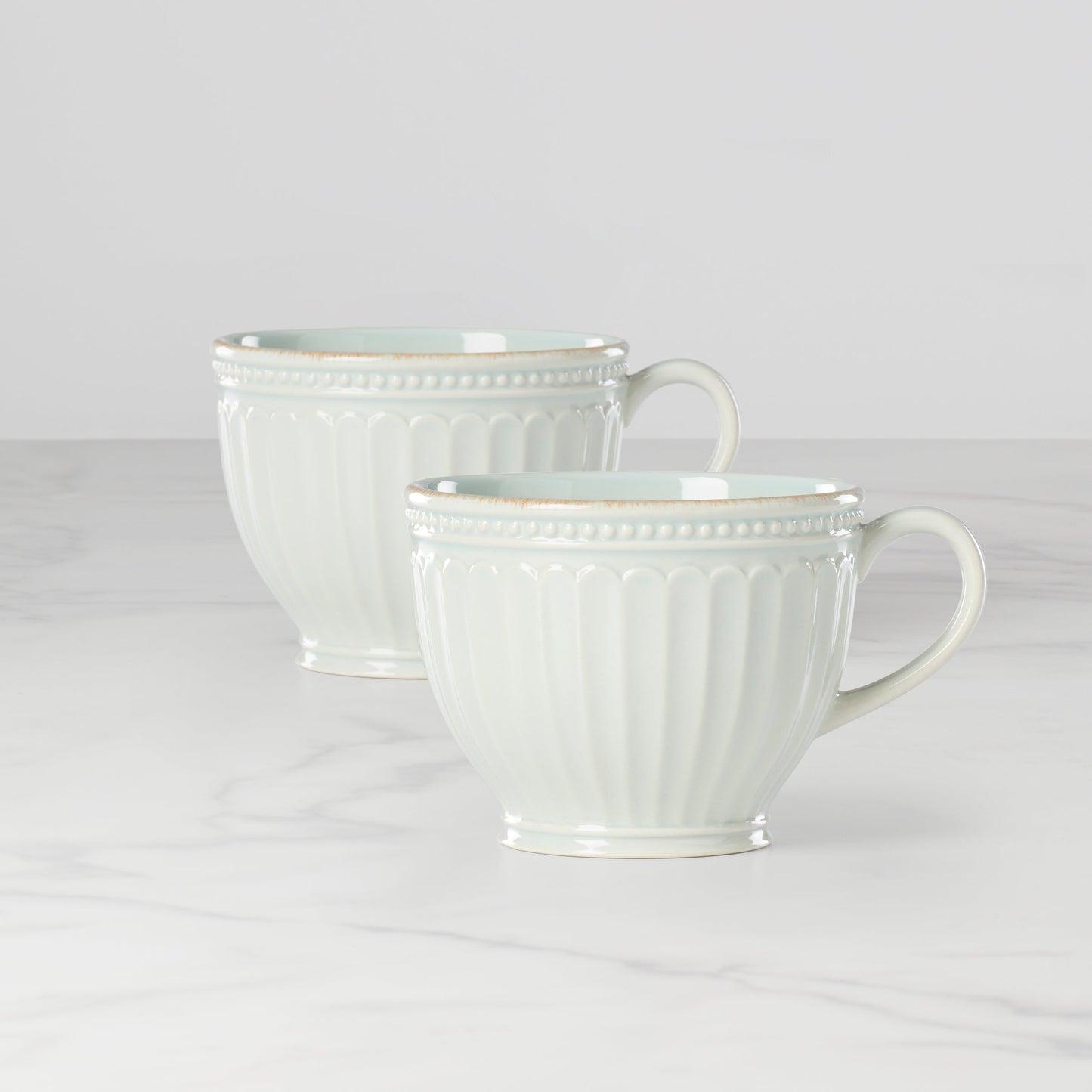 French Perle Groove Blue Latte Mugs - Set of 2 VinylsBase