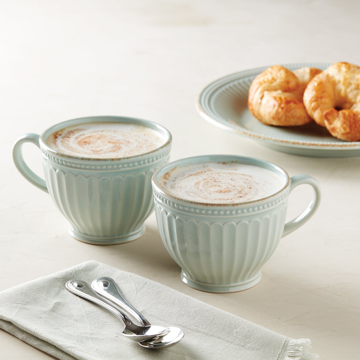 French Perle Groove Blue Latte Mugs - Set of 2 VinylsBase