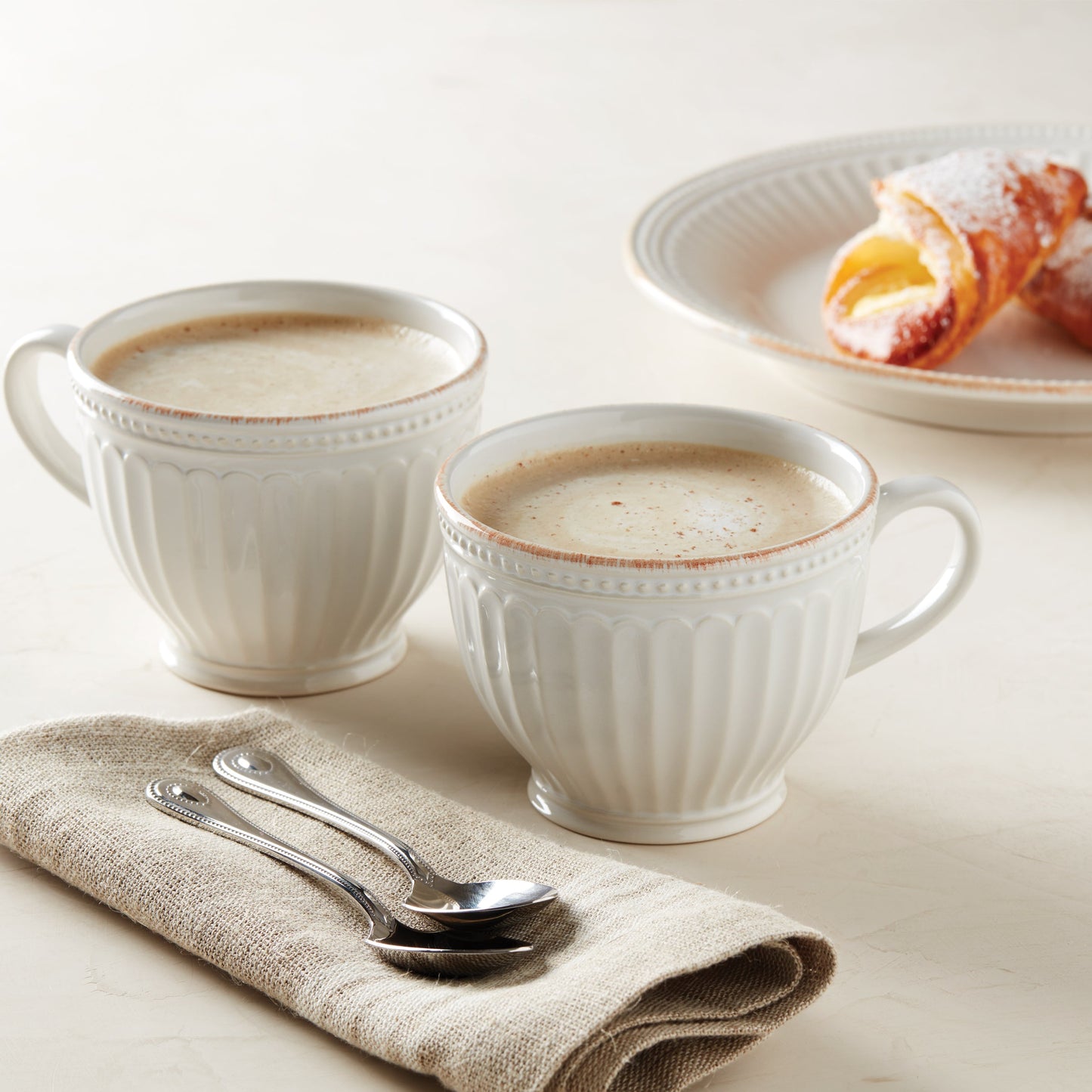 French Perle Groove White Latte Mugs - Set of 2 VinylsBase