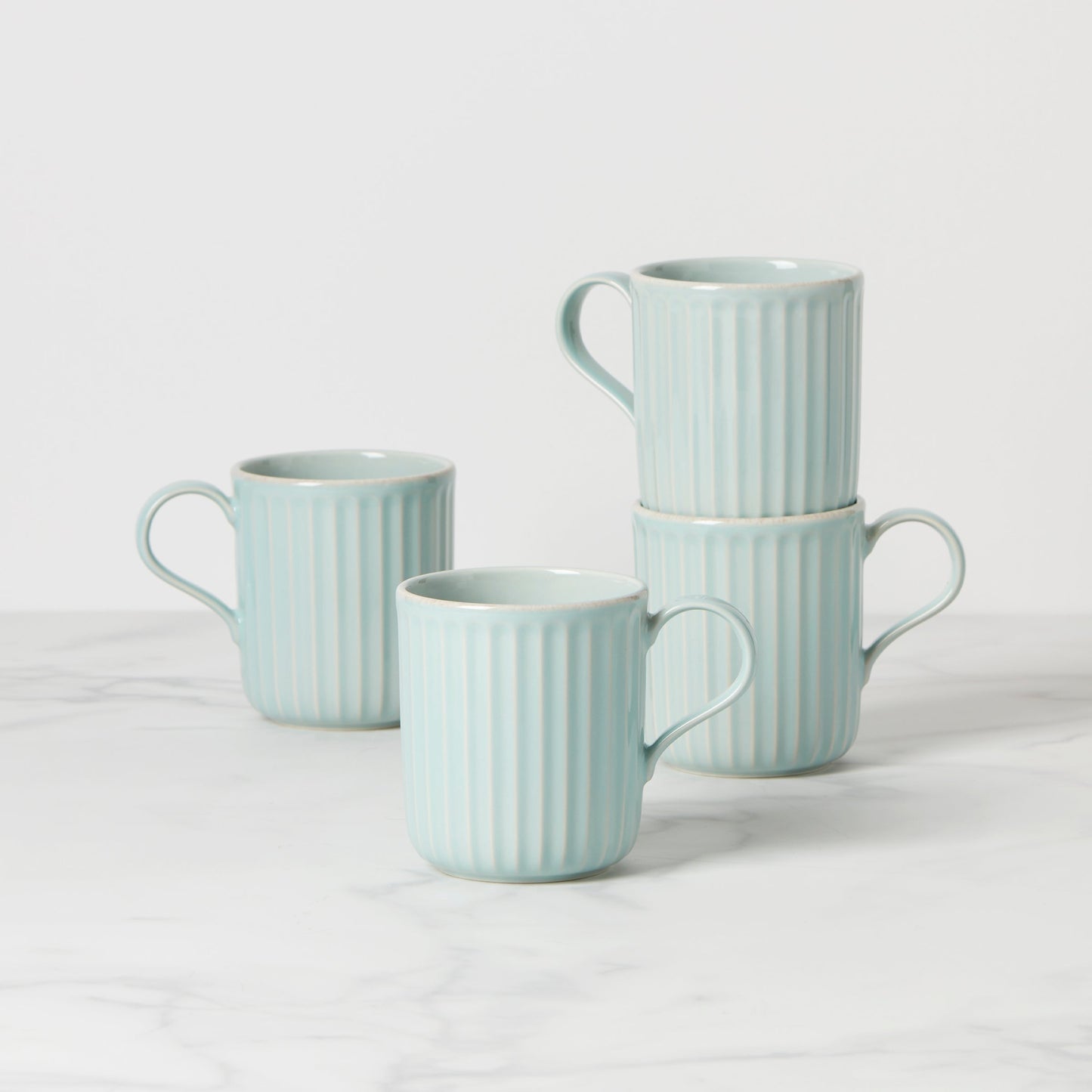 French Perle Scallop Ice Blue Mugs - Set of 4 VinylsBase