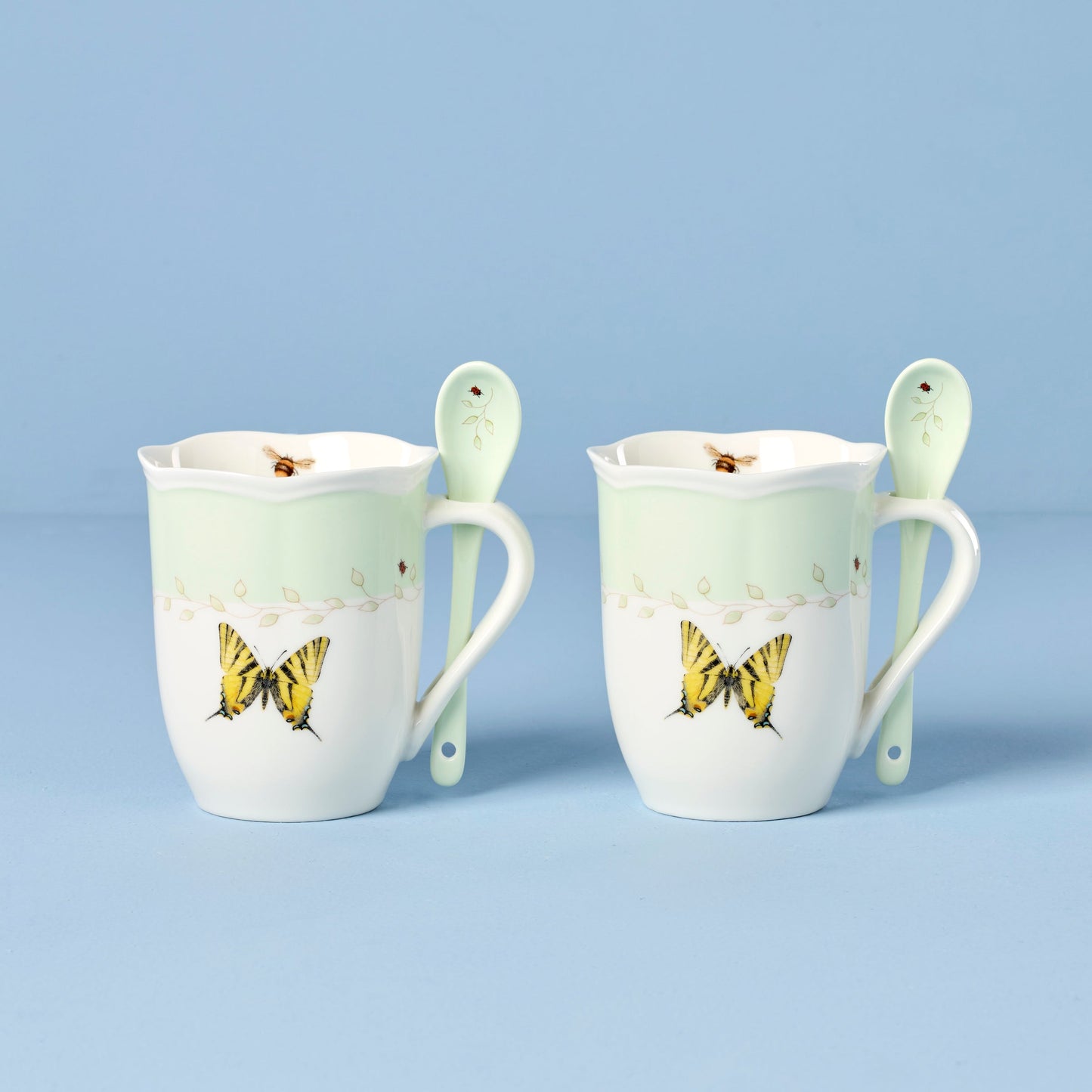 Butterfly Meadow Green Mugs With Spoons - Set of 2 VinylsBase