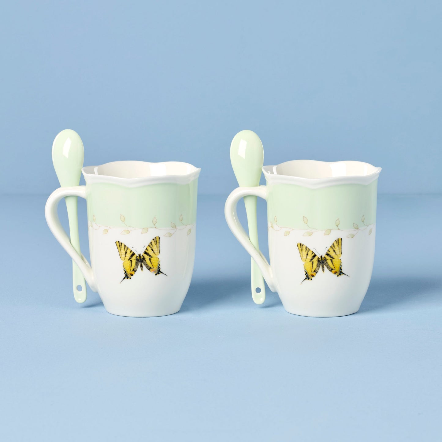 Butterfly Meadow Green Mugs With Spoons - Set of 2 VinylsBase