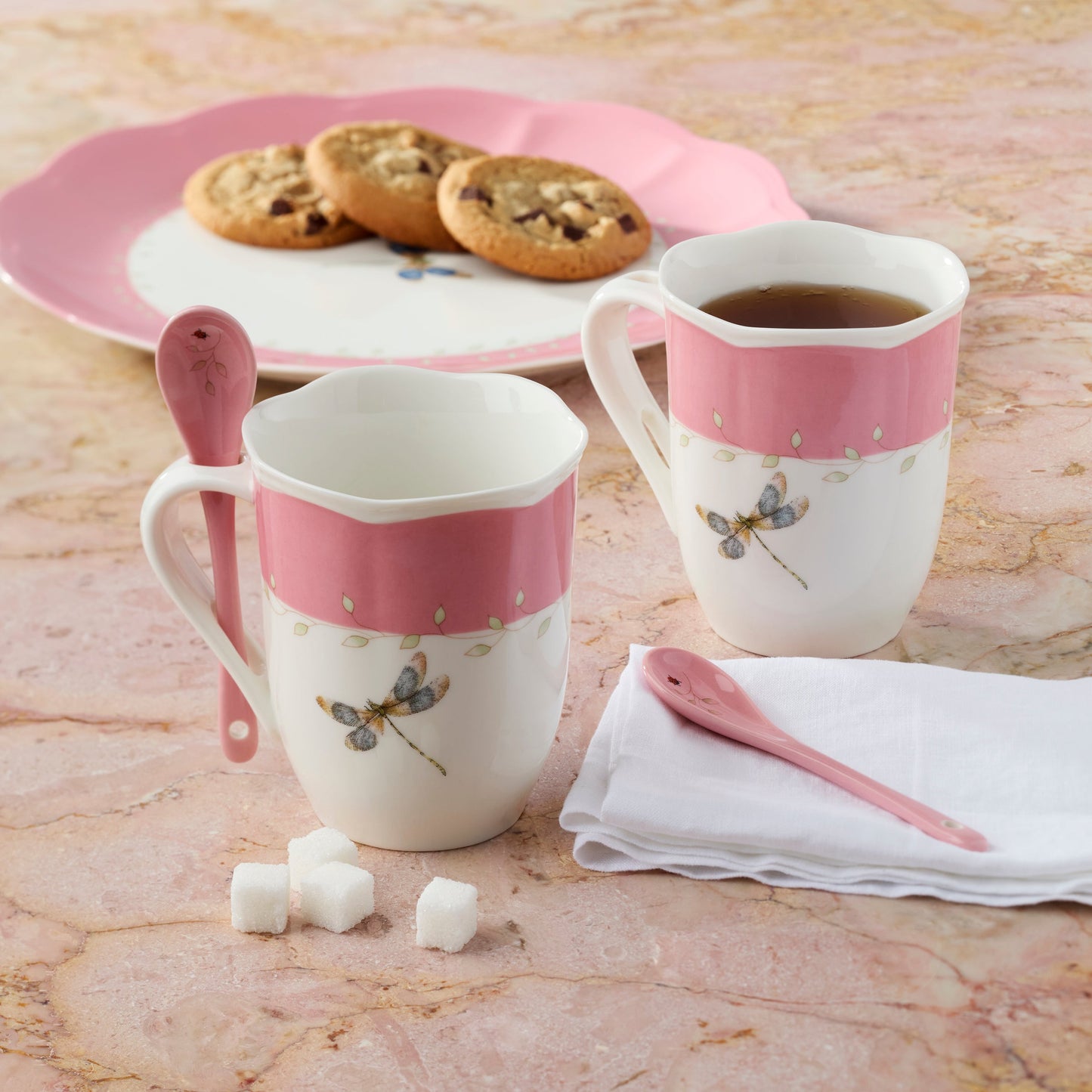Butterfly Meadow Pink Mugs With Spoons - Set of 2 VinylsBase