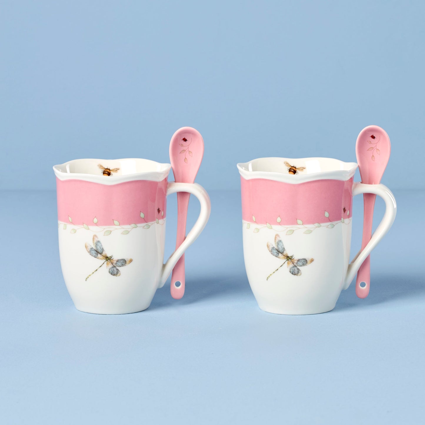 Butterfly Meadow Pink Mugs With Spoons - Set of 2 VinylsBase