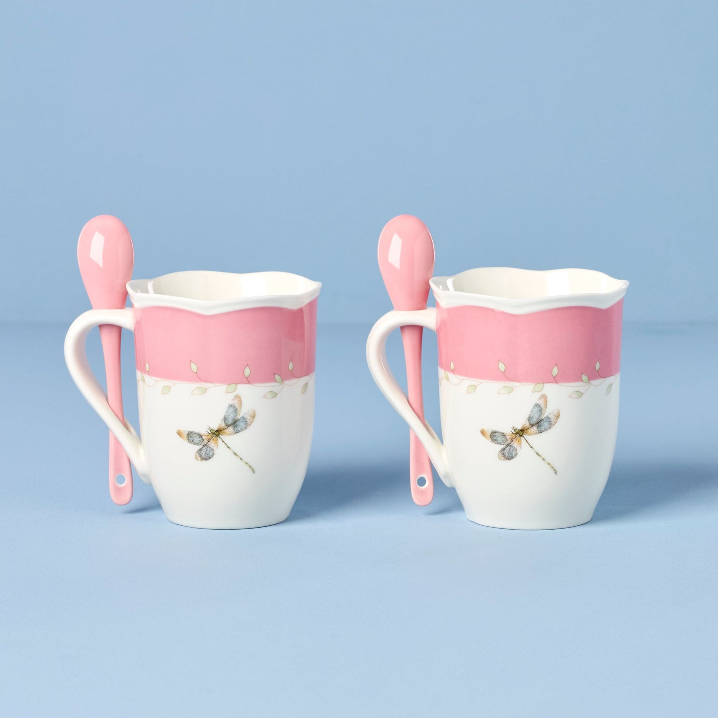 Butterfly Meadow Pink Mugs With Spoons - Set of 2 VinylsBase