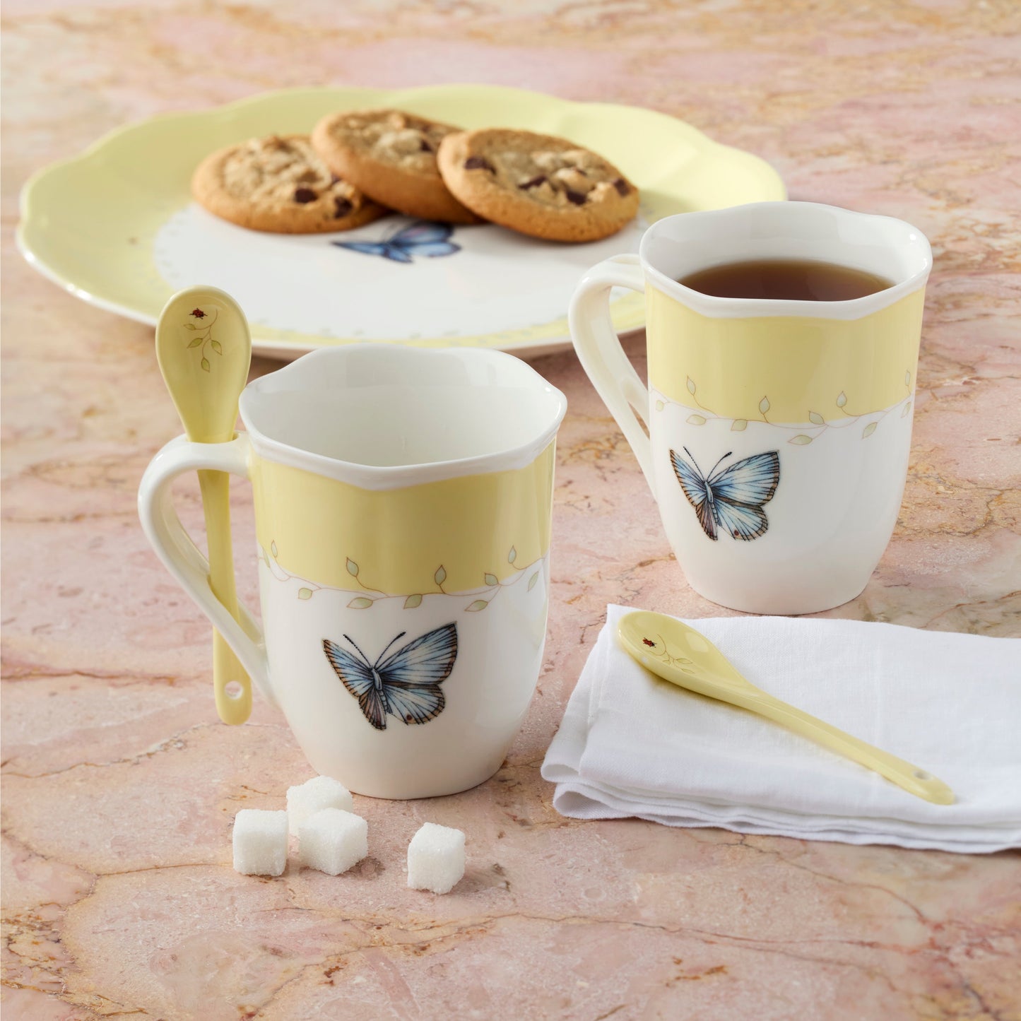 Butterfly Meadow Yellow Mugs With Spoons - Set of 2 VinylsBase