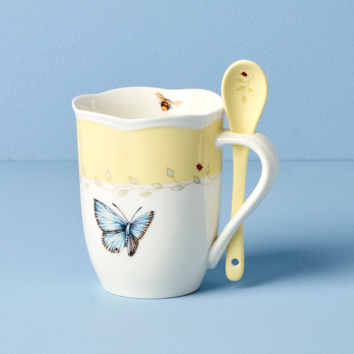 Butterfly Meadow Yellow Mugs With Spoons - Set of 2 VinylsBase