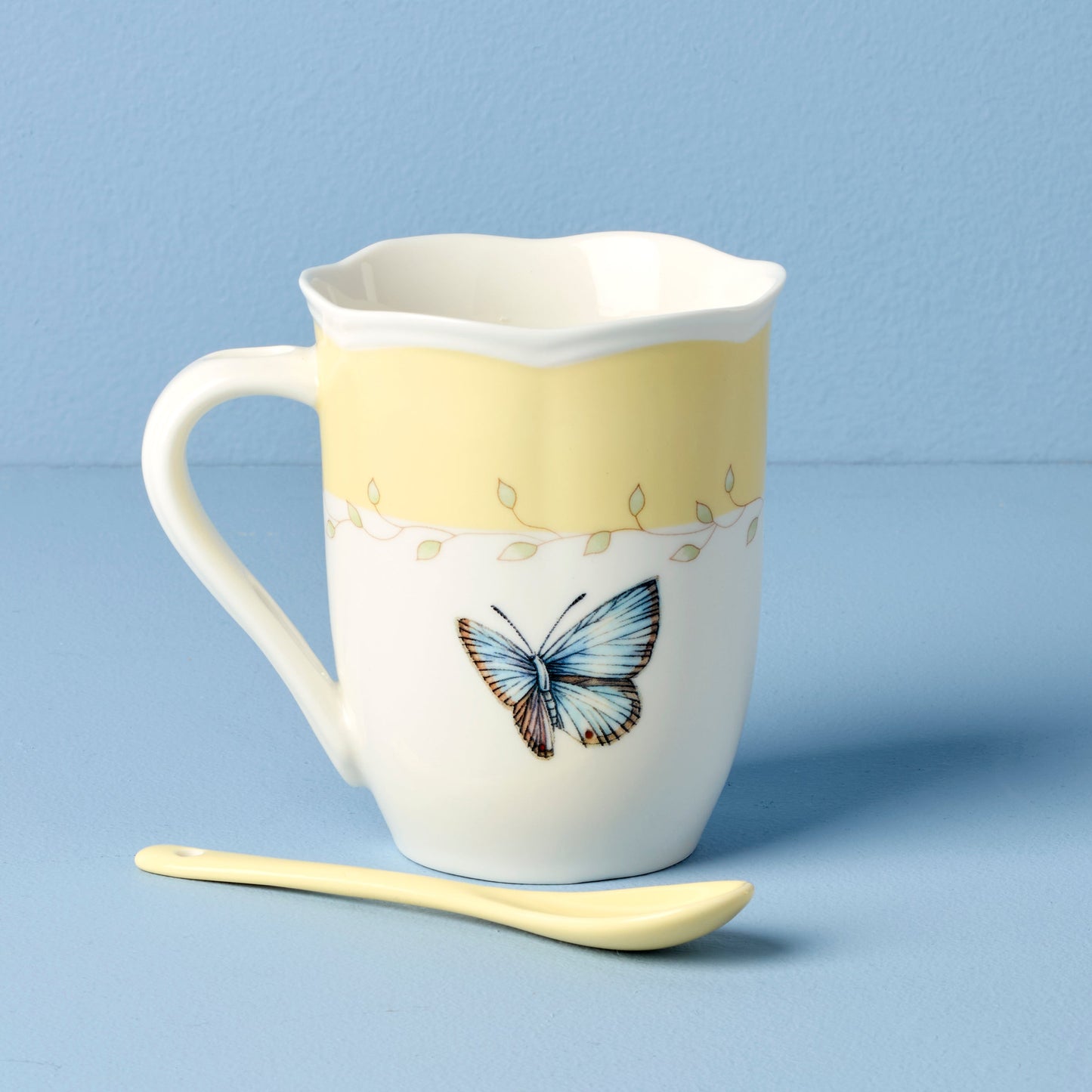 Butterfly Meadow Yellow Mugs With Spoons - Set of 2 VinylsBase