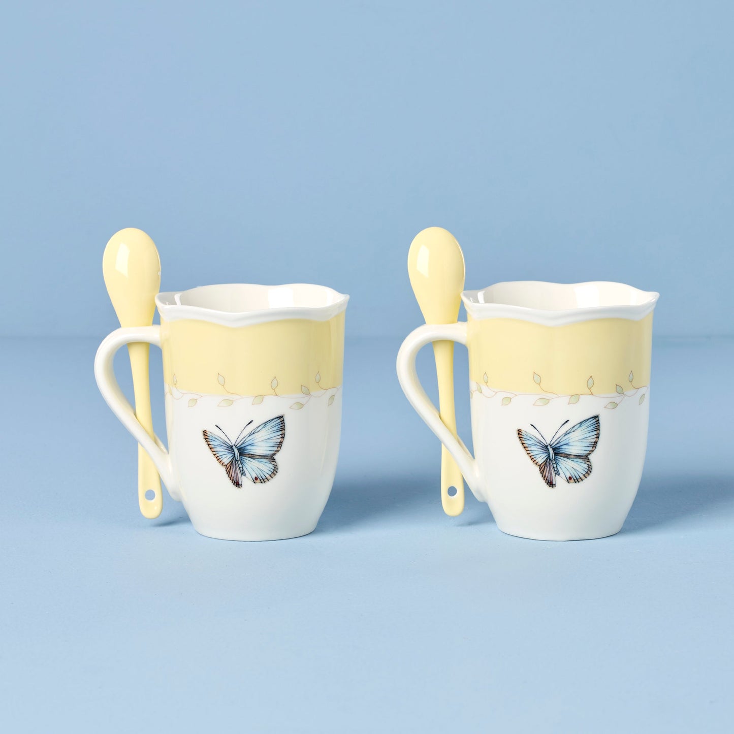 Butterfly Meadow Yellow Mugs With Spoons - Set of 2 VinylsBase