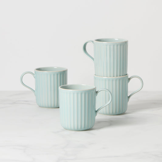 French Perle Scallop Ice Blue Mugs - Set of 4 VinylsBase