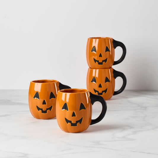 Vintage Halloween Figural Pumpkin Mugs - Set of 4 VinylsBase