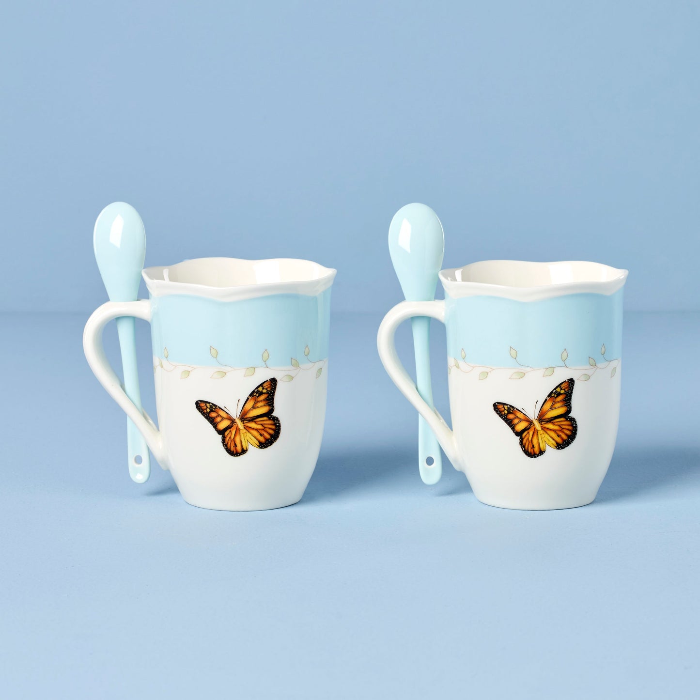 Butterfly Meadow Blue Mugs With Spoons - Set of 2 VinylsBase