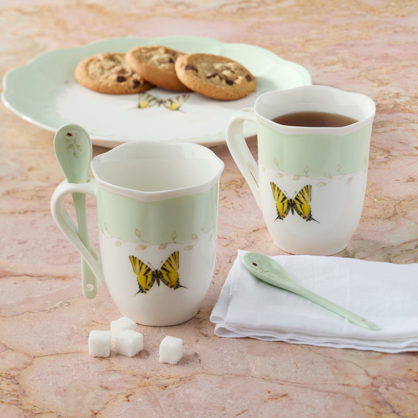 Butterfly Meadow Green Mugs With Spoons - Set of 2 VinylsBase