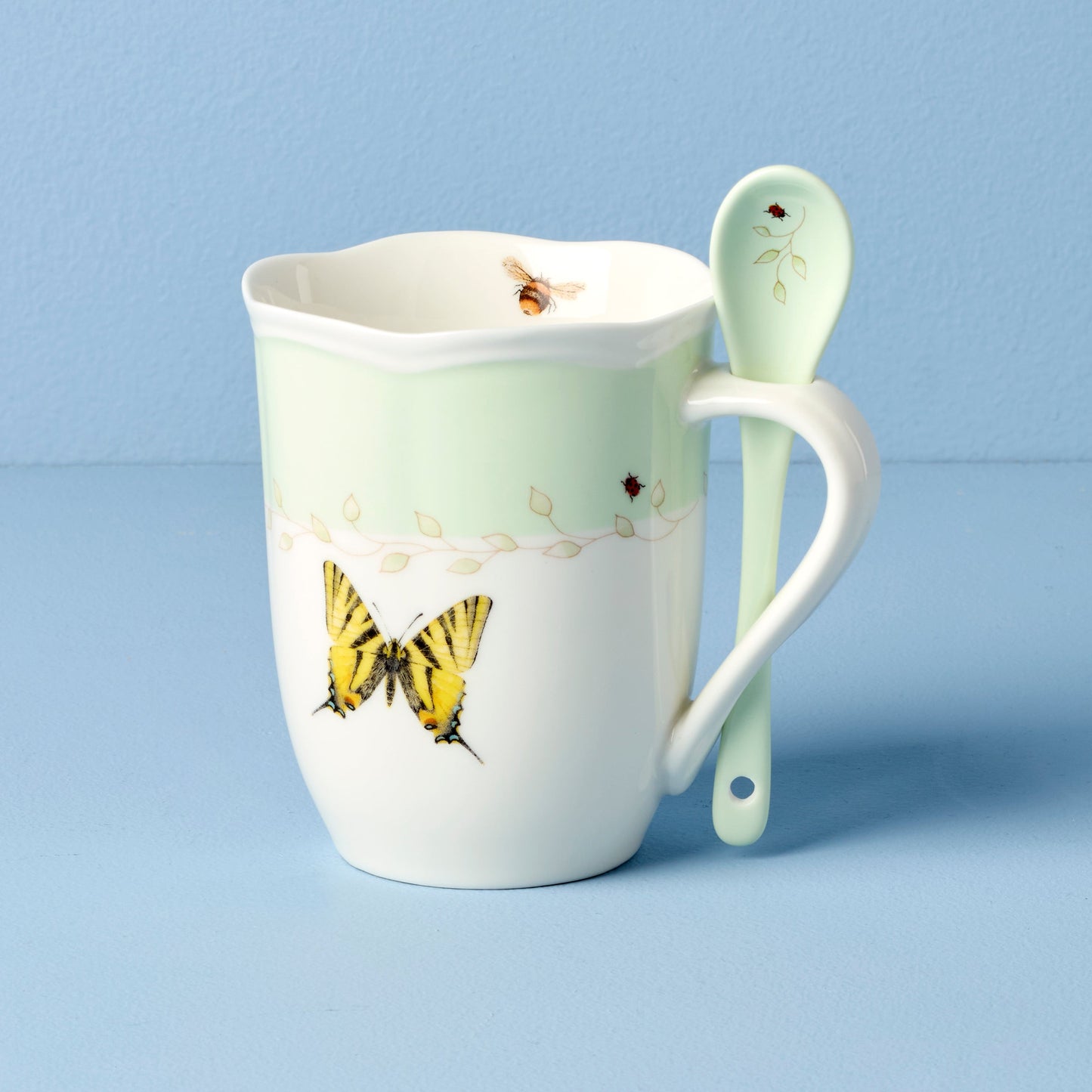 Butterfly Meadow Green Mugs With Spoons - Set of 2 VinylsBase