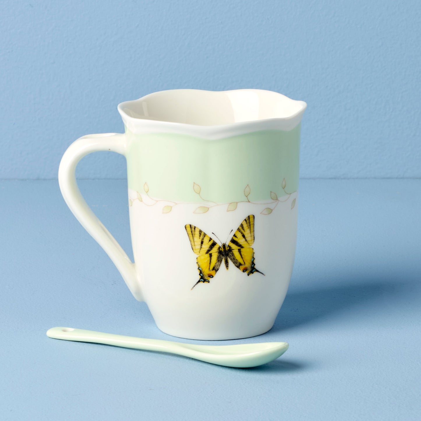 Butterfly Meadow Green Mugs With Spoons - Set of 2 VinylsBase