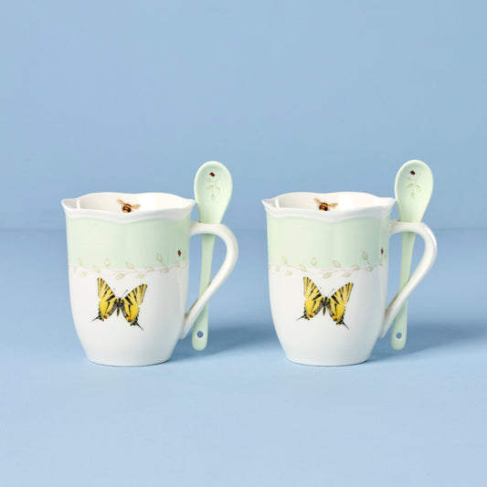 Butterfly Meadow Green Mugs With Spoons - Set of 2 VinylsBase