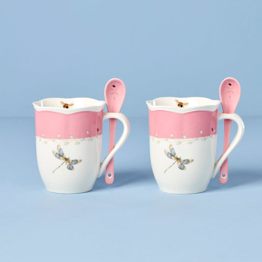 Butterfly Meadow Pink Mugs With Spoons - Set of 2 VinylsBase