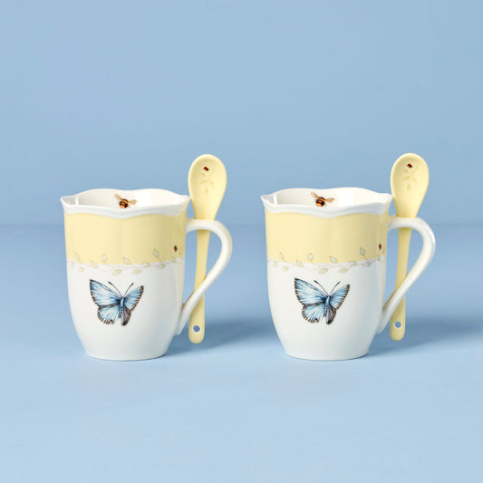 Butterfly Meadow Yellow Mugs With Spoons - Set of 2 VinylsBase