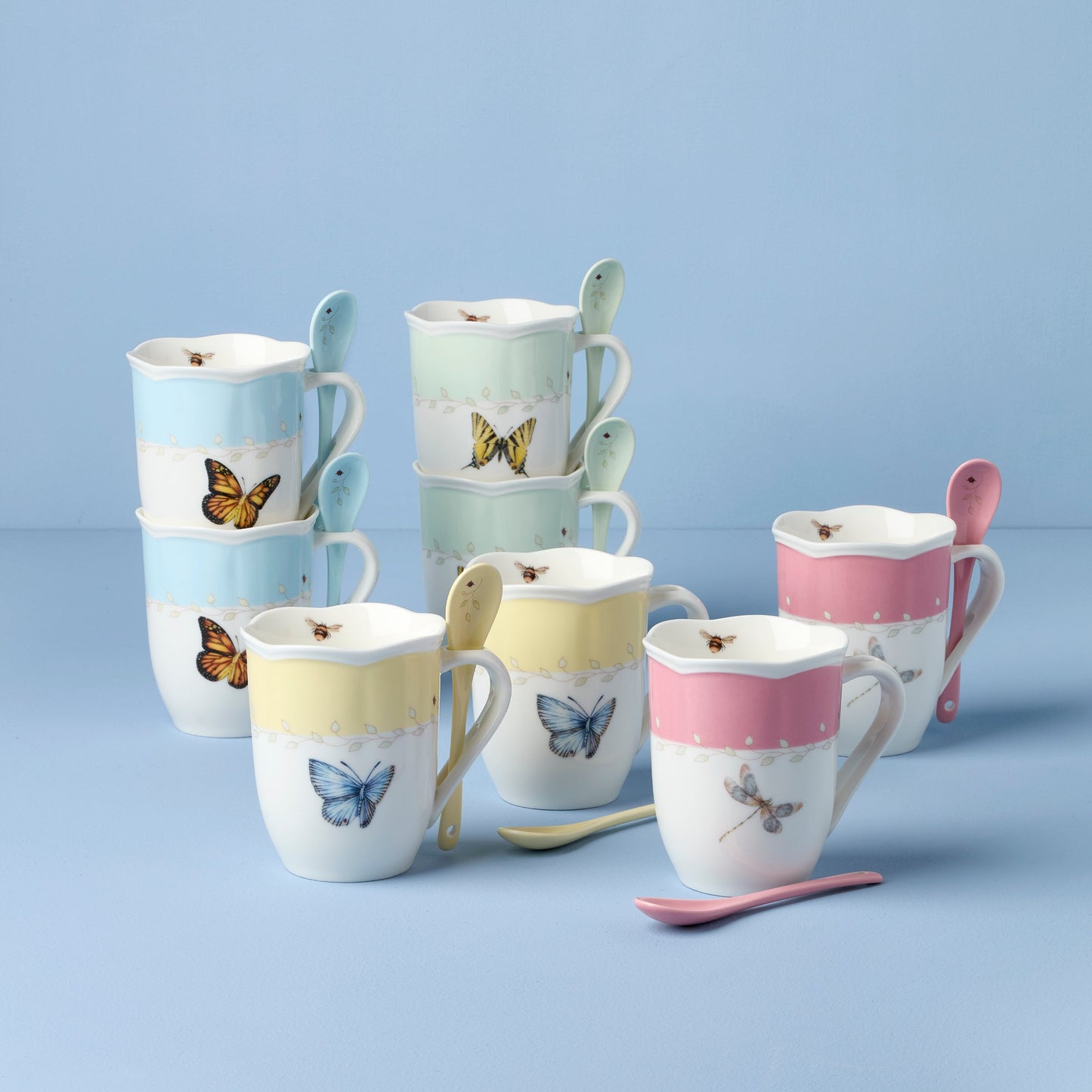 Butterfly Meadow Color Mugs With Spoons - Set of 8 VinylsBase