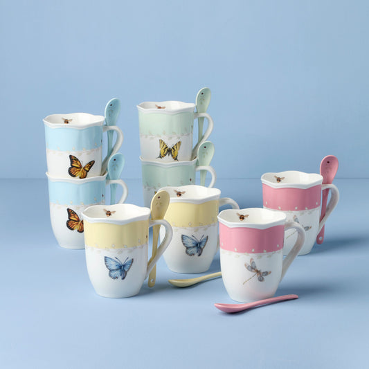 Butterfly Meadow Color Mugs With Spoons - Set of 8 VinylsBase